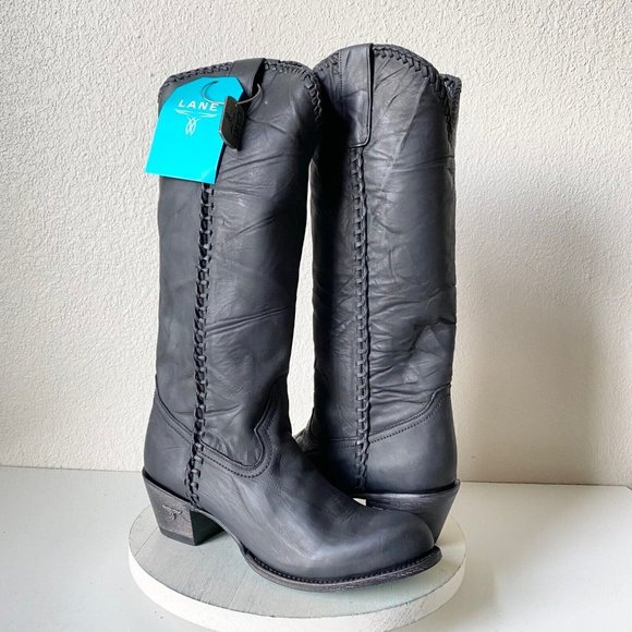 Lane Boots Shoes - NEW Lane PLAIN JANE Cowboy Boots Womens 9.5 Black Round Toe Western Festival